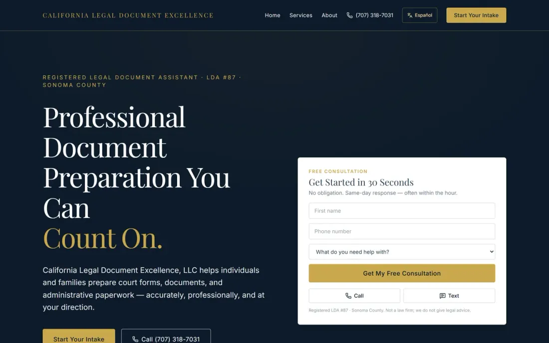 CA Legal Document Excellence website by Nuvion Solutions